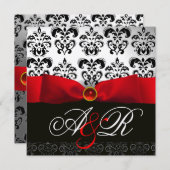INVITATION ROUGE RIBBON RUBY BLANC BLACK DAMASK MONOGRAM (Devant / Derrière)