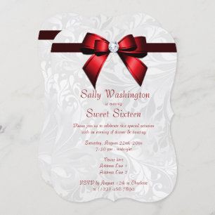 Invitation Rouge romantique Bow & Damask Sweet 16