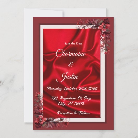 Invitation Rouge romantique et blanc Sauvez la date - Saint V (Devant)