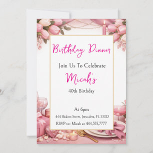 Invitation Rouge Rose, Élégant Anniversaire Fille Dîner Luxe