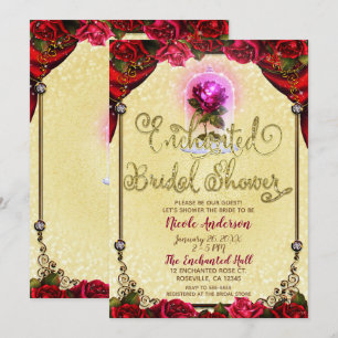Invitation Rouge Rose Enchantée Beauté Baby Shower de Mariée
