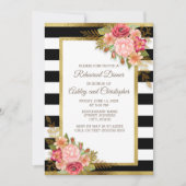 Invitation Rouge rose Floral Noir Blancs Or Mariage (Devant)