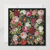 Invitation Rouge rose floral vert Mariage noir rustique (Dos)