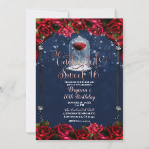 Invitation Rouge Rose Marine Bleu & Or Sweet 16 16ème Parti