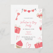 Invitation Rouge rose mignon simple Illustré Saint-Valentin (Devant / Derrière)