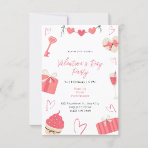 Invitation Rouge rose mignon simple Illustré Saint-Valentin