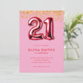 Invitation Rouge rose moderne 21e anniversaire (Debout devant)