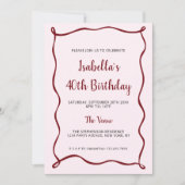 Invitation Rouge rose moderne 40e Anniversaire Main dessinée (Devant)