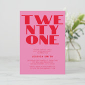 Invitation Rouge rose moderne Bold 21e anniversaire (Debout devant)