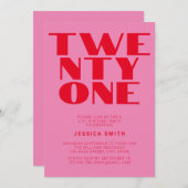 Invitation Rouge rose moderne Bold 21e anniversaire (Devant / Derrière)
