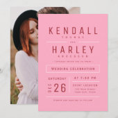 Invitation Rouge rose moderne Typographie simple Mariage phot (Devant / Derrière)