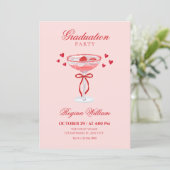 Invitation Rouge rose noeud mignon cocktail de remise de dipl (Debout devant)