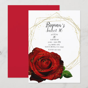 Invitation Rouge Rose or Géométrique Glam Sweet 16 Partie