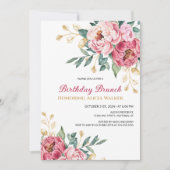 Invitation Rouge rose Peony Gold Leaf Verdure Anniversaire Br (Devant)