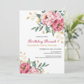 Invitation Rouge rose Peony Gold Leaf Verdure Anniversaire Br (Debout devant)