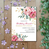 Invitation Rouge rose Peony Gold Leaf Verdure Anniversaire Br