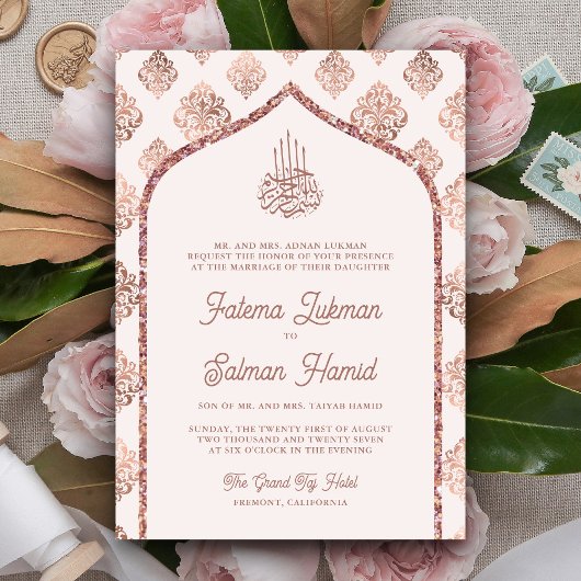 Invitation Rouge rose rose rose rouge or Damask Arch Mariage