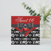Invitation Rouge Rose Rouge Noir Blanc Doux 16 Anniversaire (Debout devant)