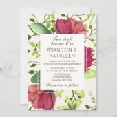 Invitation Rouge rose vert Clover Floral Mariage chrétien (Devant)