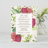 Invitation Rouge rose vert Clover Floral Mariage chrétien (Debout devant)