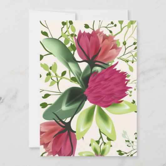 Invitation Rouge rose vert Clover Floral Mariage chrétien (Dos)