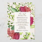 Invitation Rouge rose vert Clover Floral Mariage chrétien (Devant / Derrière)