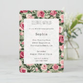 Invitation Rouge rose Vert Rose Floral Anniversaire (Debout devant)