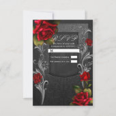 Invitation Rouge Roses Black Ornate Glam Wedding RSVP Réponse (Devant)