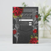 Invitation Rouge Roses Black Ornate Glam Wedding RSVP Réponse (Debout devant)