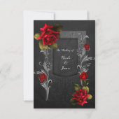 Invitation Rouge Roses Black Ornate Glam Wedding RSVP Réponse (Dos)