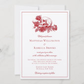 Invitation Rouge Roses Crâne Mariage gothique moderne (Devant)