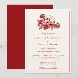 Invitation Rouge Roses Crâne Mariage gothique moderne