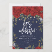 Invitation rouge roses marine fêtons l'anniversaire (Devant)
