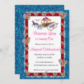 Invitation Rouge Ruban Bleu Parties scintillant Royal Princes (Devant / Derrière)