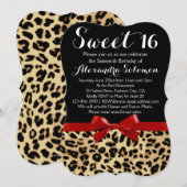 Invitation Rouge Ruban Empreinte de léopard Bow Sweet 16e ann (Devant / Derrière)
