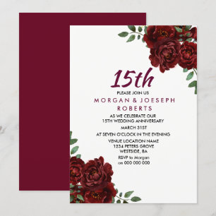 Invitation Rouge Rubis Bourguignon Rose 15e Anniversaire de M