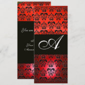 Invitation ROUGE RUBIS ET NOIR DAMAS MONOGRAMME, blanc (Devant / Derrière)