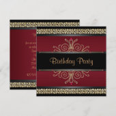 Invitation Rouge Rubis Noir Or Fête d'anniversaire pour Femme (Devant / Derrière)