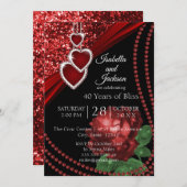 Invitation Rouge Rubis Pailleté et Rose (Devant / Derrière)