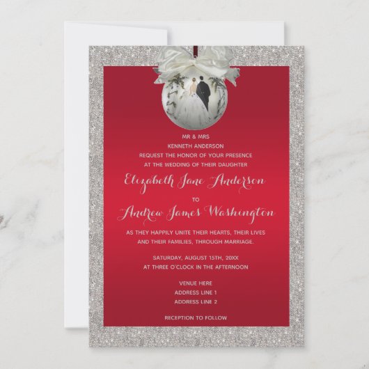 Invitation Rouge Ruby Classé & Mariage de Noël Sparkly Bauble (Devant)