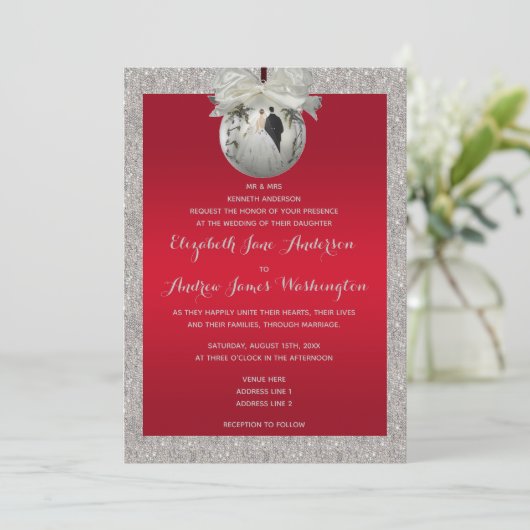 Invitation Rouge Ruby Classé & Mariage de Noël Sparkly Bauble (Debout devant)