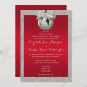 Invitation Rouge Ruby Classé & Mariage de Noël Sparkly Bauble (Devant / Derrière)