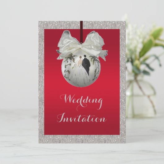 Invitation Rouge Ruby Classé & Mariage de Noël Sparkly Bauble (Debout devant)