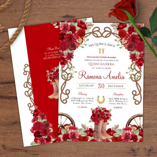 Invitation Rouge Russe Ouest Charro Cowboy Boots Quince