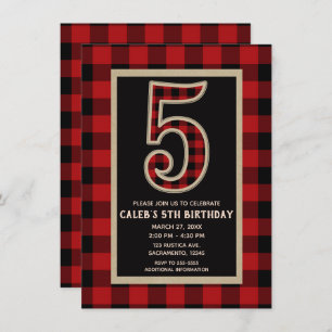 Invitation Rouge rustique Buffle Noir Plaid 5ème anniversaire