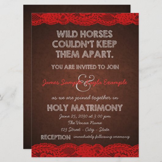 Invitation Rouge rustique et Mariage Brown (Devant / Derrière)