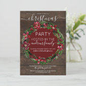 Invitation Rouge rustique Holly Floral Wreath Bois Noël (Debout devant)
