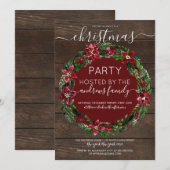 Invitation Rouge rustique Holly Floral Wreath Bois Noël (Devant / Derrière)