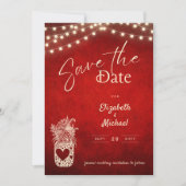 Invitation Rouge rustique Mason Jar Enregistrer la date Digit (Devant)