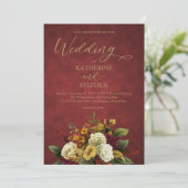 Invitation Rouge rustique | Orange | Mariage Bouquet Floral O (Debout devant)
